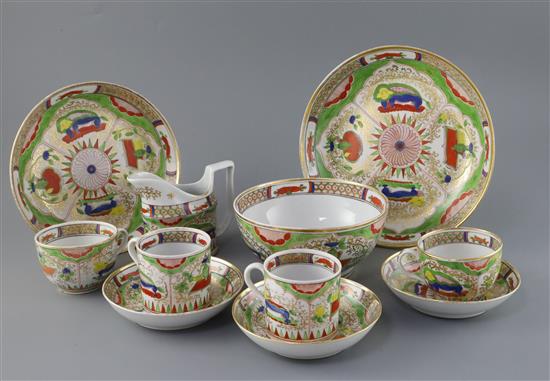 A group of Chamberlains Worcester Dragons in Compartments tea and coffee wares, early 19th century, slight faults (11)